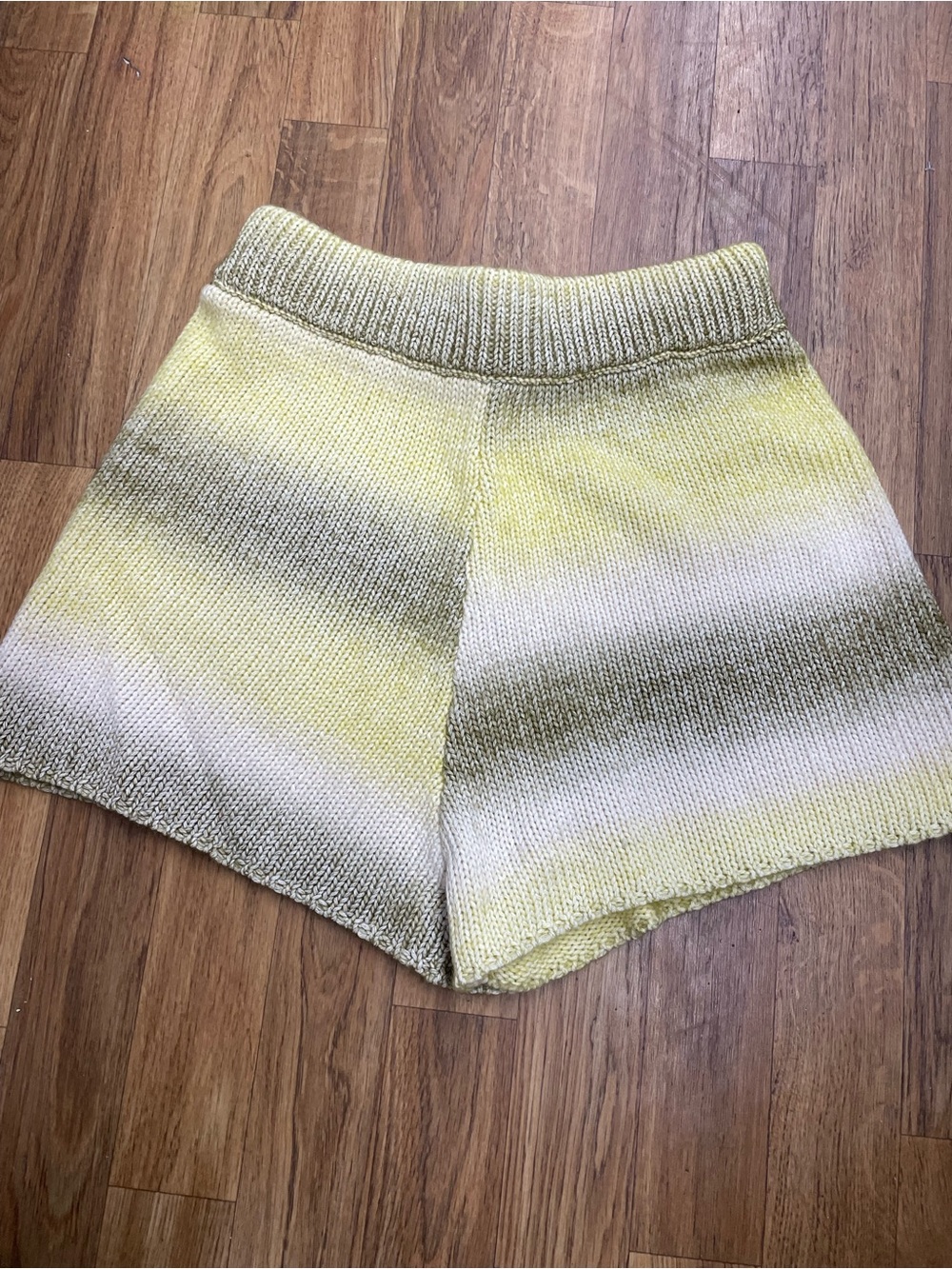 Something Navy Yellow & White Ombre Knit High-Waist Shorts